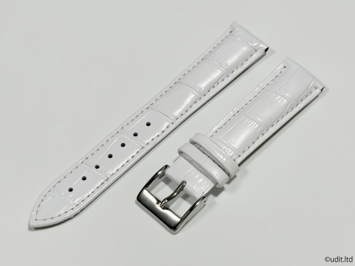 ラグ幅：20mm 腕時計用レザーベルト クロコダイル調 カラー：ホワイト 尾錠付き レザーバンド 腕時計ベルト LB104_20mm 腕時計用レザーベルト