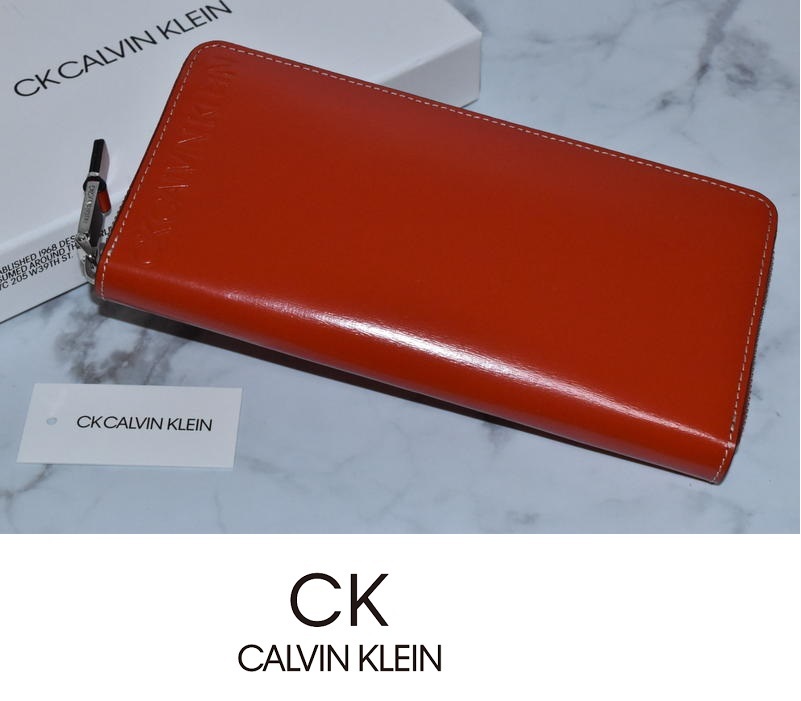 【即決】新品 CK カルバンクライン ドーバー ラウンドファスナー 牛革 長財布 878605 定価16500円 イケテイ IKETEI オレンジ ★_画像1