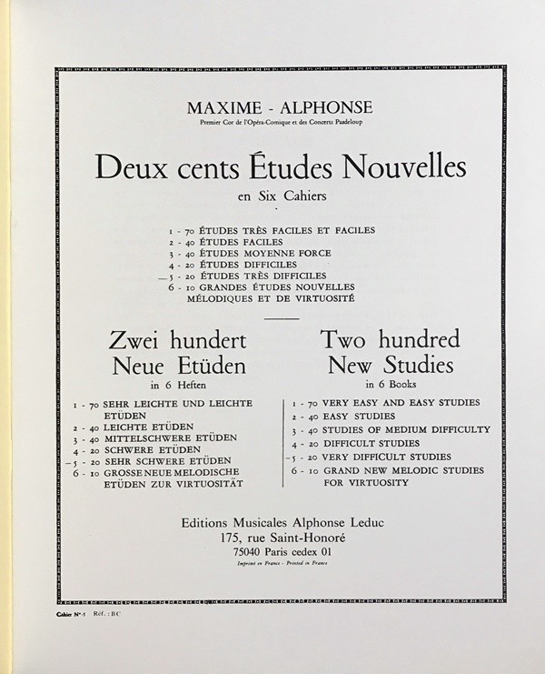 マキシム・アルフォンス ホルンのための新しい200の練習曲集 第5巻 輸入楽譜 Alphonse 200 Etudes Nouvelles MElodiques et Progressives 5_画像2