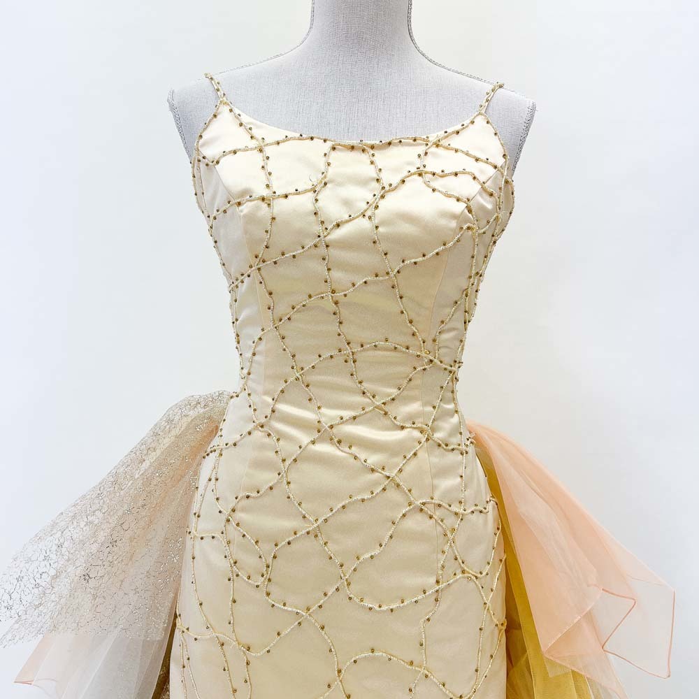 中古 カラードレス 黄色　イエロー スレンダーライン ９号 FANCY　日本製 結婚式　撮影衣装　ステージドレス　C-195_画像2