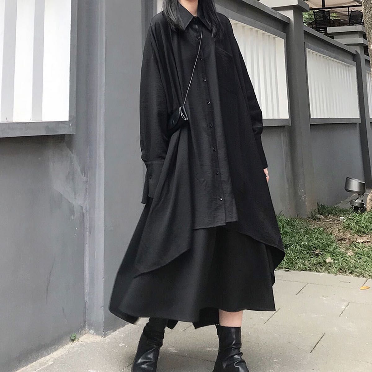 レア商品 モード系 ロングシャツ フレア ビッグシルエット