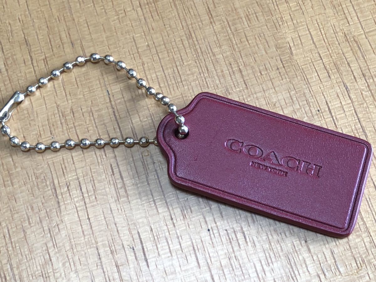 ［美品］COACH バッグチャーム 赤 レッド 本革 レザー キーホルダー チェーン_画像1