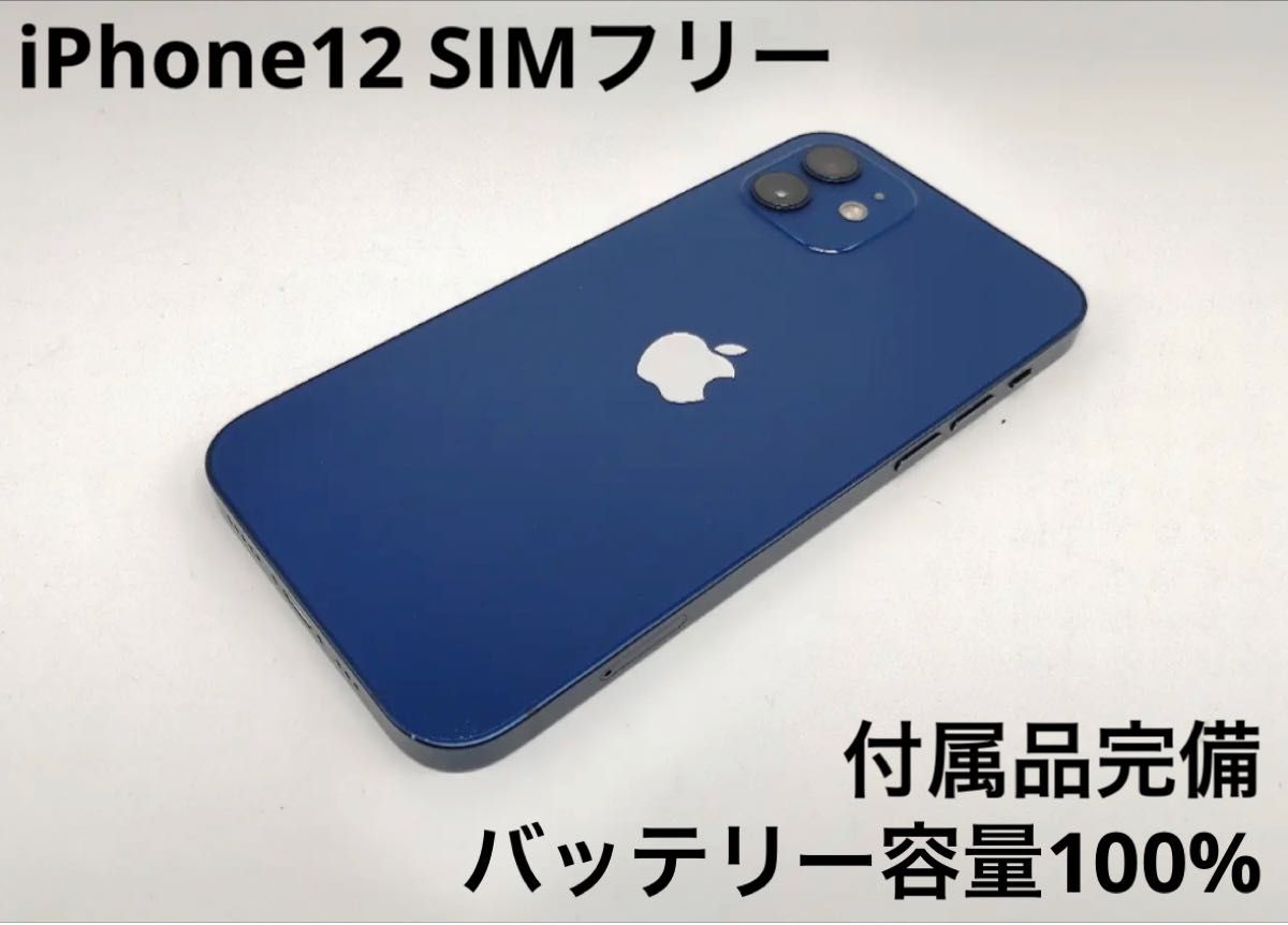 iPhone 12 64GB ブルー SIMフリー バッテリー容量100% 付属品完備 
