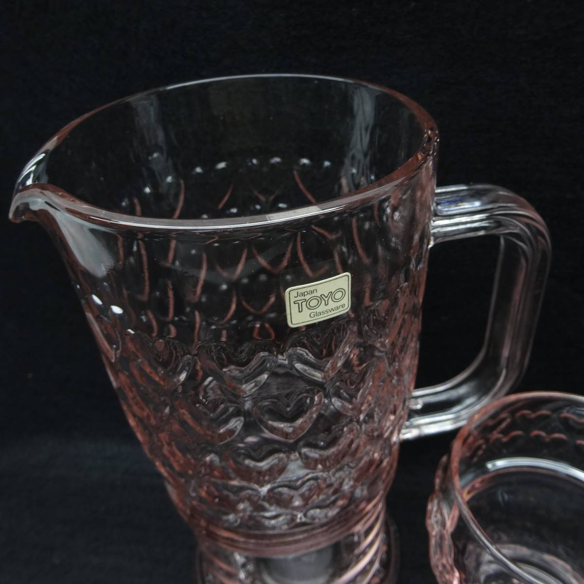 G69 売切り 昭和レトロ 1970年代 東洋ガラス シャンゼリゼ ハート ピンク ピッチャー グラス ジュースセット_画像8