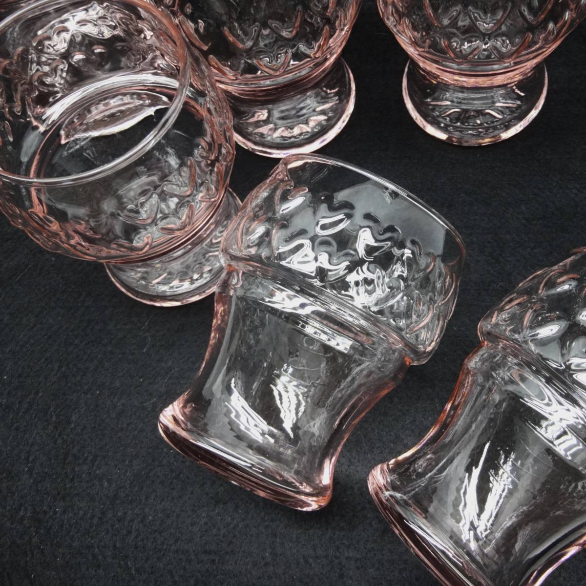 G69 売切り 昭和レトロ 1970年代 東洋ガラス シャンゼリゼ ハート ピンク ピッチャー グラス ジュースセット_画像9