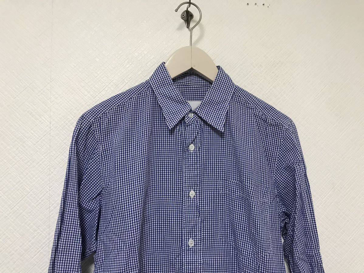 本物カバンドズッカCABANE de zuccaコットンギンガムチェック柄長袖シャツメンズミリタリーサーフアメカジビジネススーツゴルフ青S_画像2
