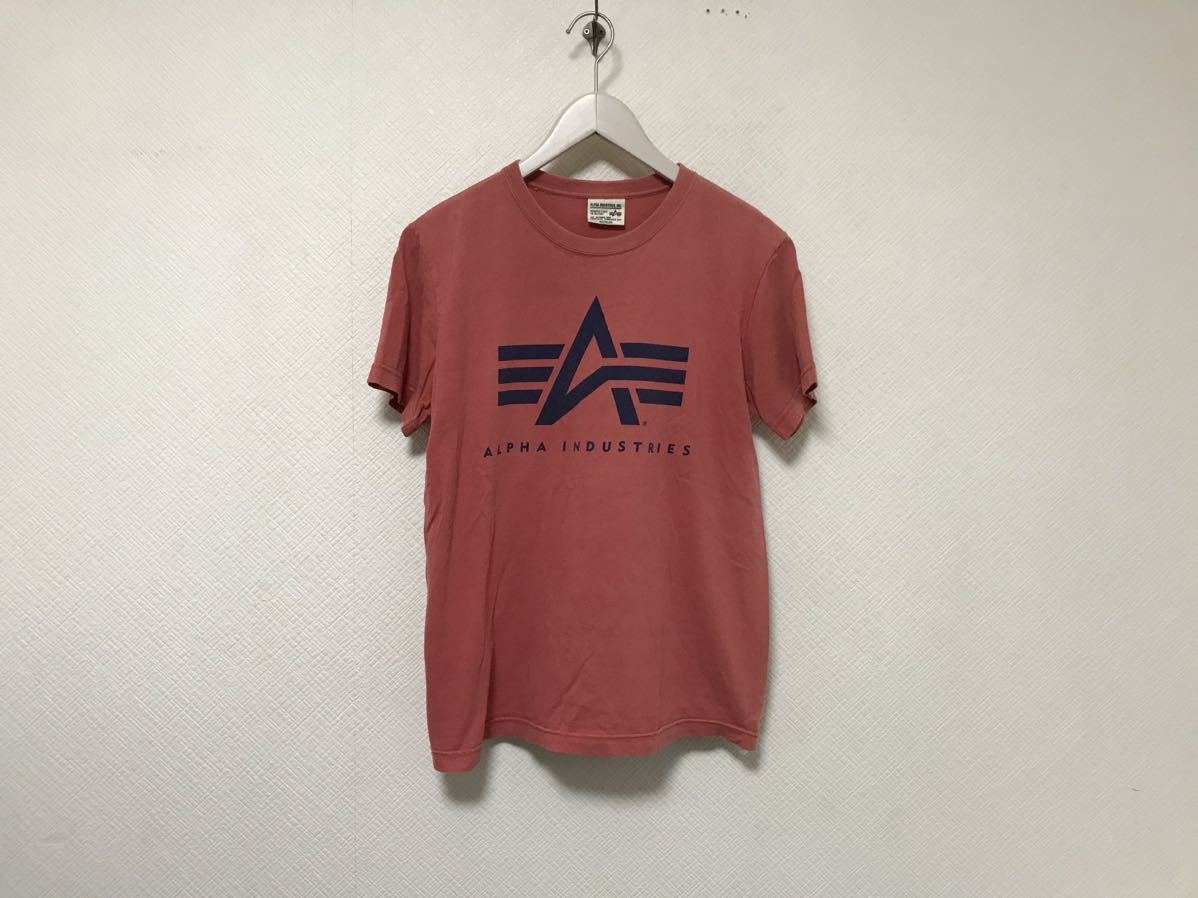 本物アルファインダーストリーズALPHAコットンプリント半袖TシャツメンズサーフアメカジミリタリーワークMピンク_画像1