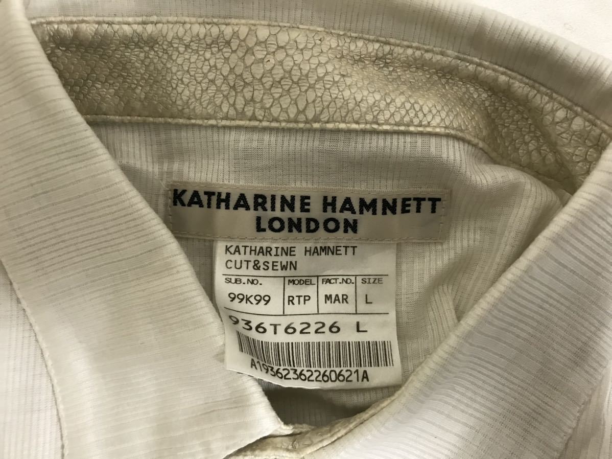 本物キャサリンハムネットロンドンKATHARINEHAMNETT LONDON半袖ポロシャツメンズアメカジサーフビジネススーツゴルフ白ホワイト柄日本製L