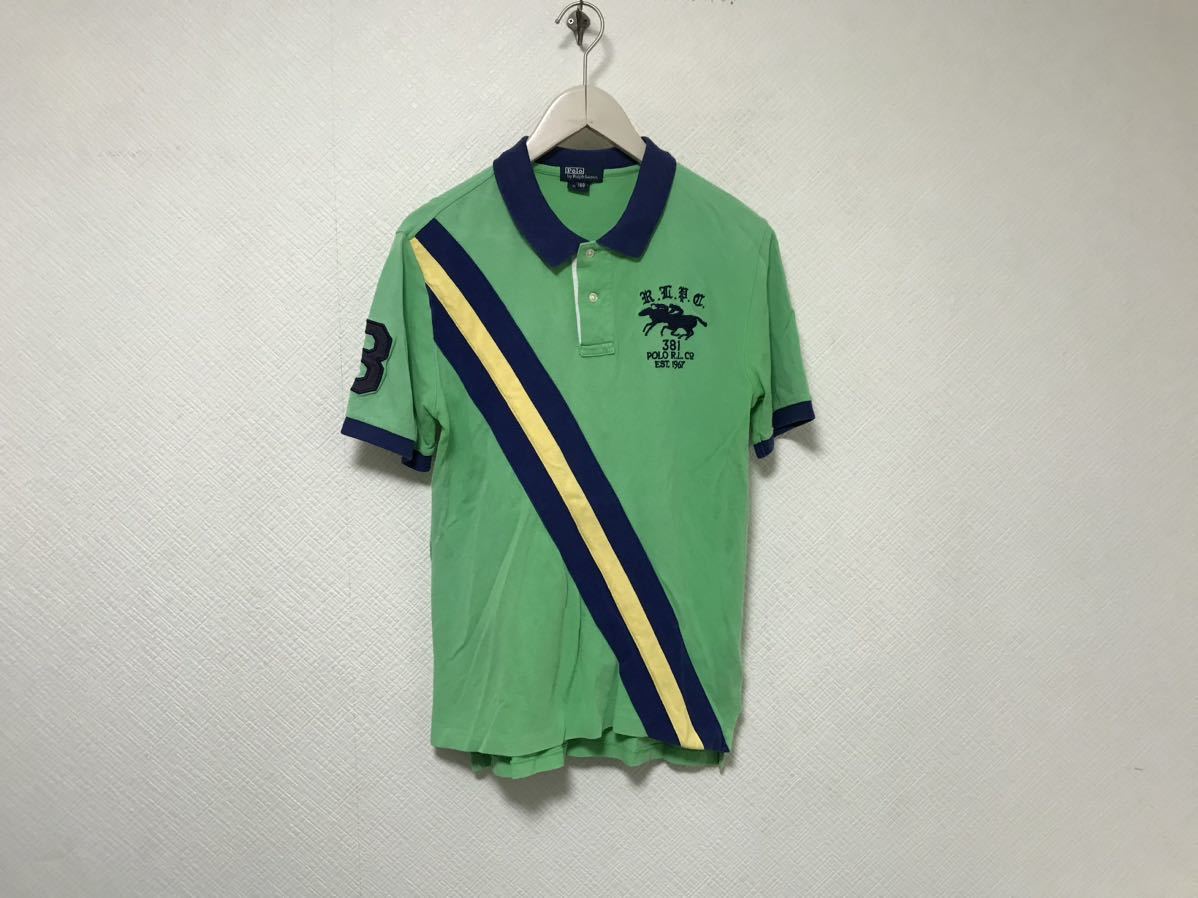 本物ポロラルフローレンPOLO RALPH LAURENコットン刺繍半袖ポロシャツメンズアメカジサーフビジネススーツゴルフ緑ペルー製160XSキッズ