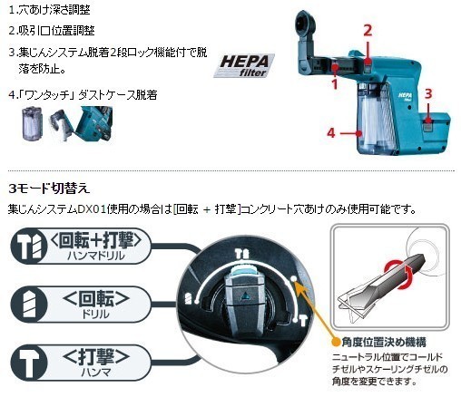 マキタ 18V 充電式ハンマドリル HR244DRGXV [集じんシステムDX01付] ■安心のマキタ純正/新品/未使用■_画像5