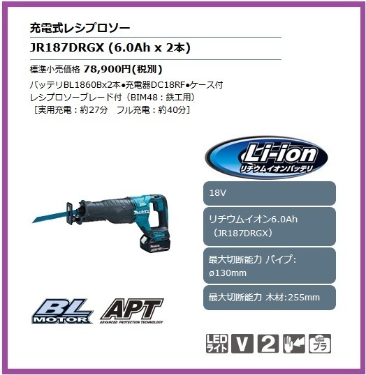 マキタ 18V 充電式レシプロソー JR187DRGX [6.0Ah] ■安心のマキタ純正/新品/未使用■_画像1