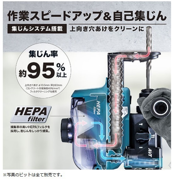 マキタ 18mm 18V 充電式ハンマドリル HR182DGXVB (黒)【集じんシステム搭載】 ■安心のマキタ純正/新品/未使用■_画像2