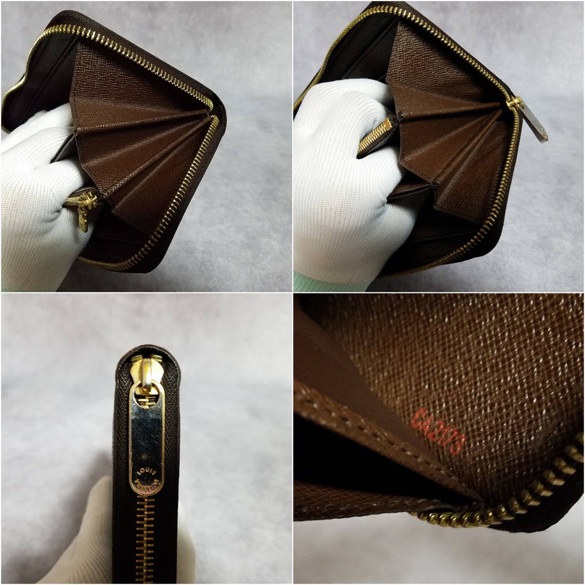 【良好】 LOUIS VUITTON ルイヴィトン 正規品 レザー ダミエ エベヌ ジッピーウォレット ラウンドファスナー長財布 N60015 DR
