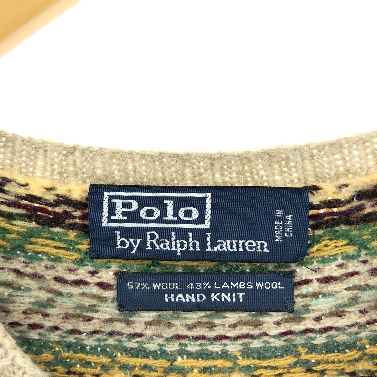 古着 90年代 ラルフローレン POLO by Ralph Lauren HAND KNIT 総柄 Vネック ウールニットベスト メンズM ヴィンテージ /eaa383111_画像3