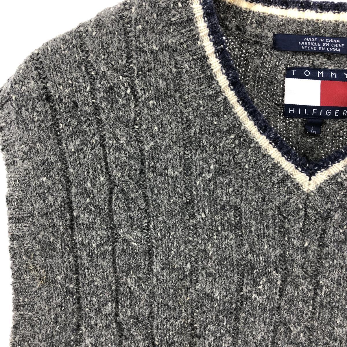 古着 90年代 トミーヒルフィガー TOMMY HILFIGER ケーブル編み Vネック ウールニットベスト メンズXL ヴィンテージ /eaa383112_画像4