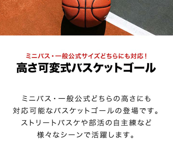 バスケットゴール 8段高さ調整 一般公式 ミニバス 対応 200cm～305cm 公式サイズ リング 45.5cm_画像2