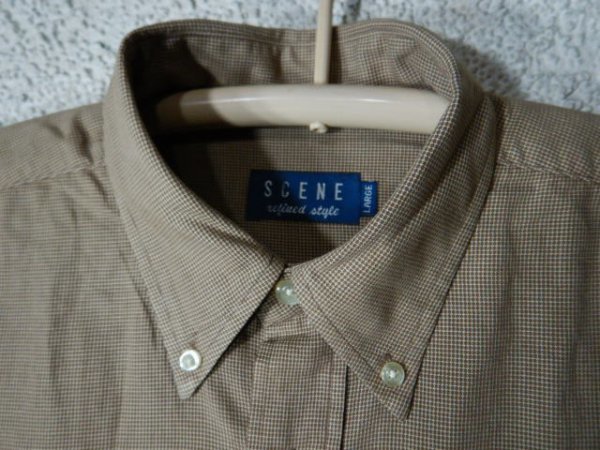 to7032　SCENE　シーン　長袖　細かめ　チェック　デザイン　ボタンダウン　シャツ　BDシャツ　レトロ　vintage　ビンテージ　送料格安_画像3