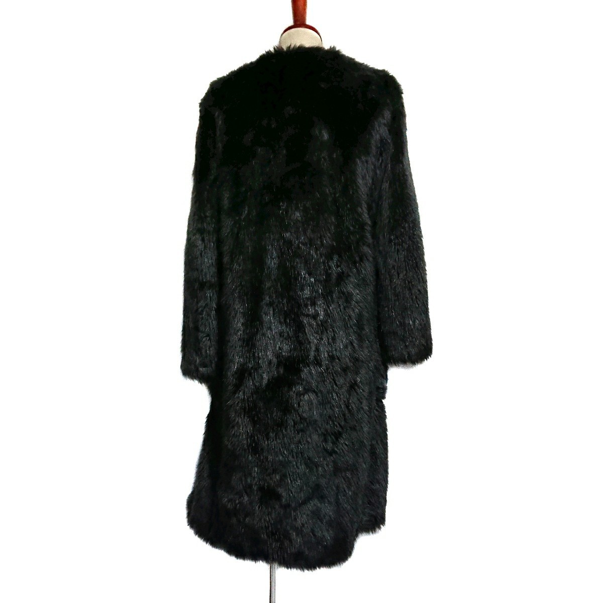 即決価格！！【ZUCCa★ズッカ】ノーカラー衿無し フェイクファーコート Faux Fur Coat 毛皮ブラック黒サイズS_画像4