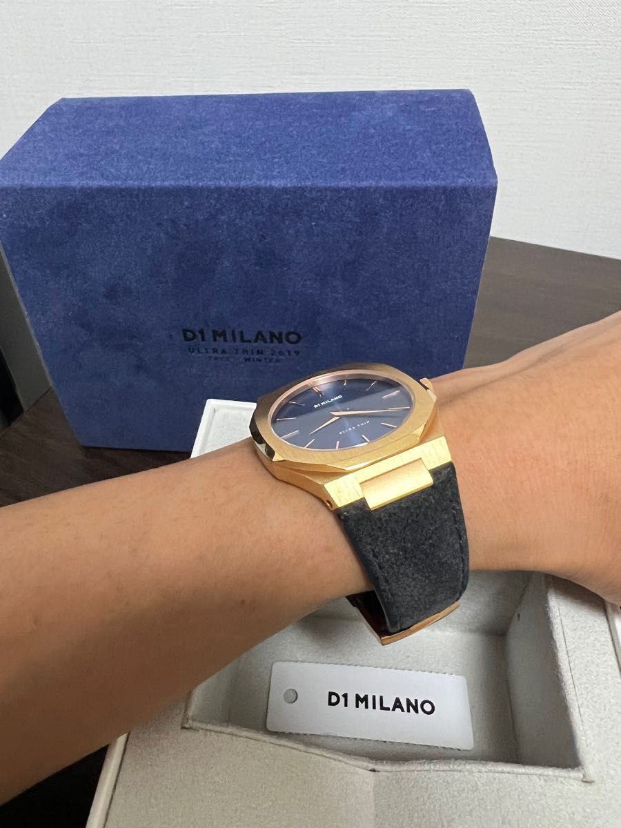 D1ミラノ 腕時計 スエード ゴールド ブルー<Ultra Thin>-