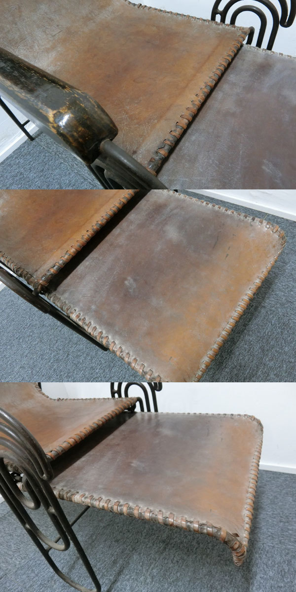 ■得々■アイアン＆レザーラウンジチェア/エクステンション付き/1925年頃/FRENCH MODERNIST WROUGHT IRON & LEATHER LOUNGE CHAIRの画像2