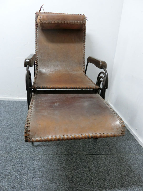 ■得々■アイアン＆レザーラウンジチェア/エクステンション付き/1925年頃/FRENCH MODERNIST WROUGHT IRON & LEATHER LOUNGE CHAIRの画像8