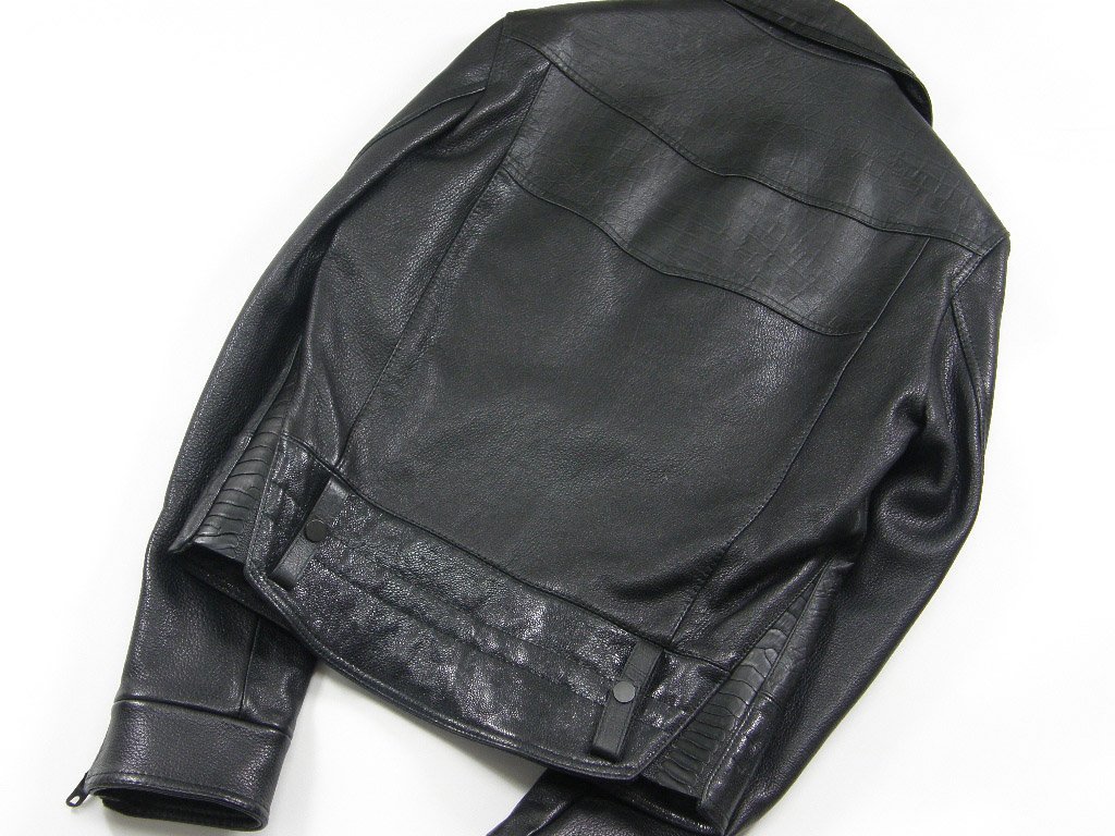 新品 BALENCIAGA 定価49万9400円 【イタリア製 本革】 レザー ライダース 48 黒 牛革 やぎ革 オーストリッチ 2013 バレンシアガ ★271468_画像3