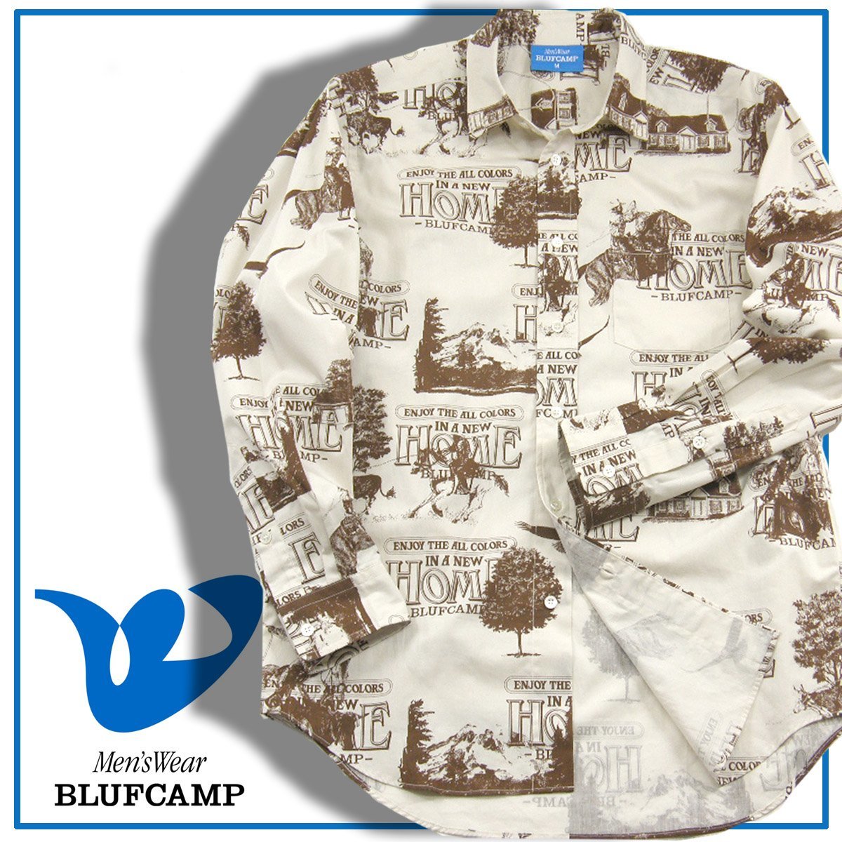 新品 【BLUFCAMP / ブルーフキャンプ】 別注 PATTERNED SHIRTS 長袖シャツ M 定価2万9700円 ★353733_画像1