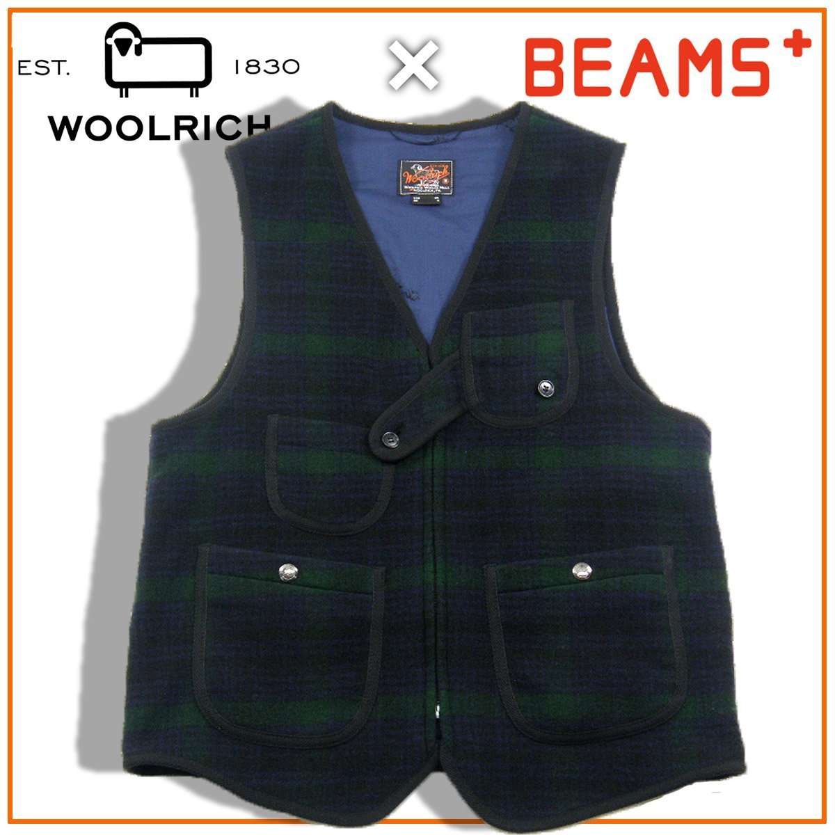 新品 20周年 【BEAMS PLUS × WOOLRICH】 別注 BIG GAME HUNTING VEST ブラックウォッチ 秋冬春 ハンターベスト 352564 ビームス ウールリ_画像1