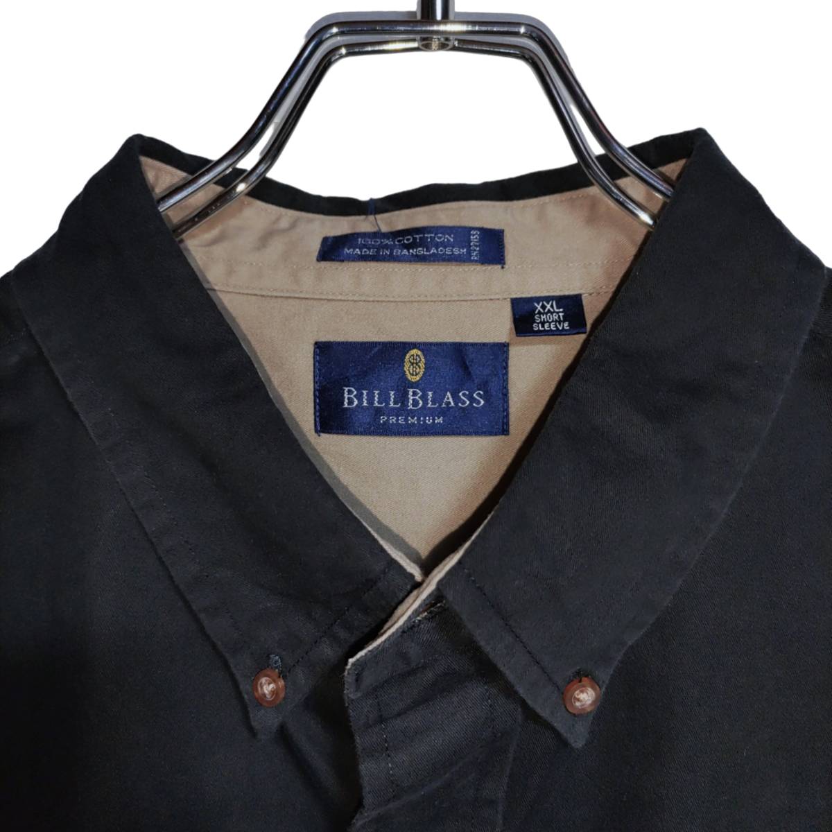 BILL BLASS 半袖ワークシャツ size 2XL オーバーサイズ ブラック 綿100％ ゆうパケットポスト可 胸 刺繍 SANHA 古着 洗濯 プレス済 802_画像4