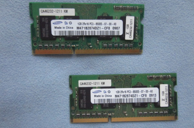 中古品 SAMSUNGノートPC1GB 2R×16 PC3-8500S-07-00-A0 2枚