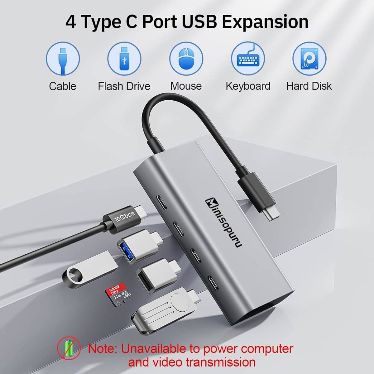 USB Type-C　4ポートハブ　USB-C to USB-C ハブ 10Gbps USBハブ マルチポートアダプター_画像4