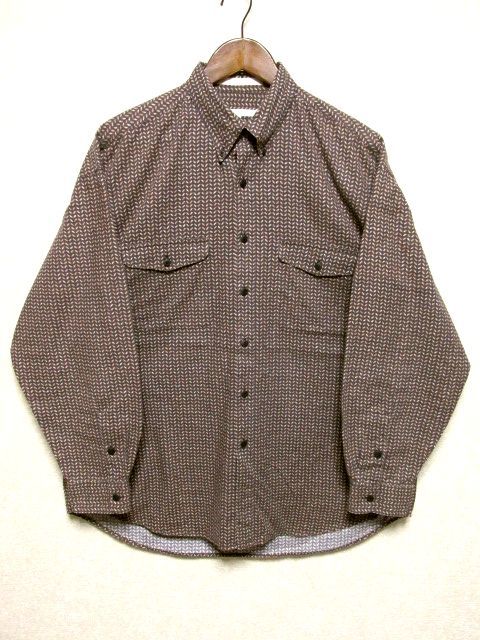 ★USA製★90's PERRY ELLIS ペリーエリス ボタンダウン 長袖 総柄 シャツ L★ブラウン 100%COTTON 起毛 アメリカ製 ビンテージ OLD 美品_画像1