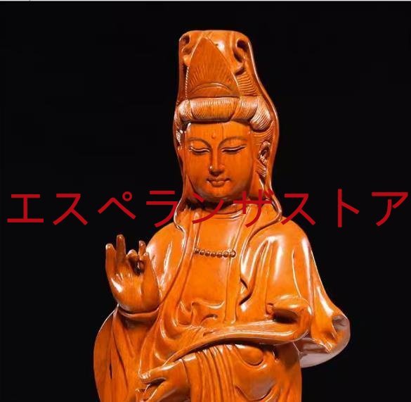 仏教美術 精密細工 木彫り 花梨木 天然木 置物 観音菩薩像 高さ40cm_画像5