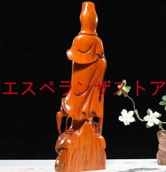 仏教美術 精密細工 木彫り 花梨木 天然木 置物 観音菩薩像 高さ40cm_画像4