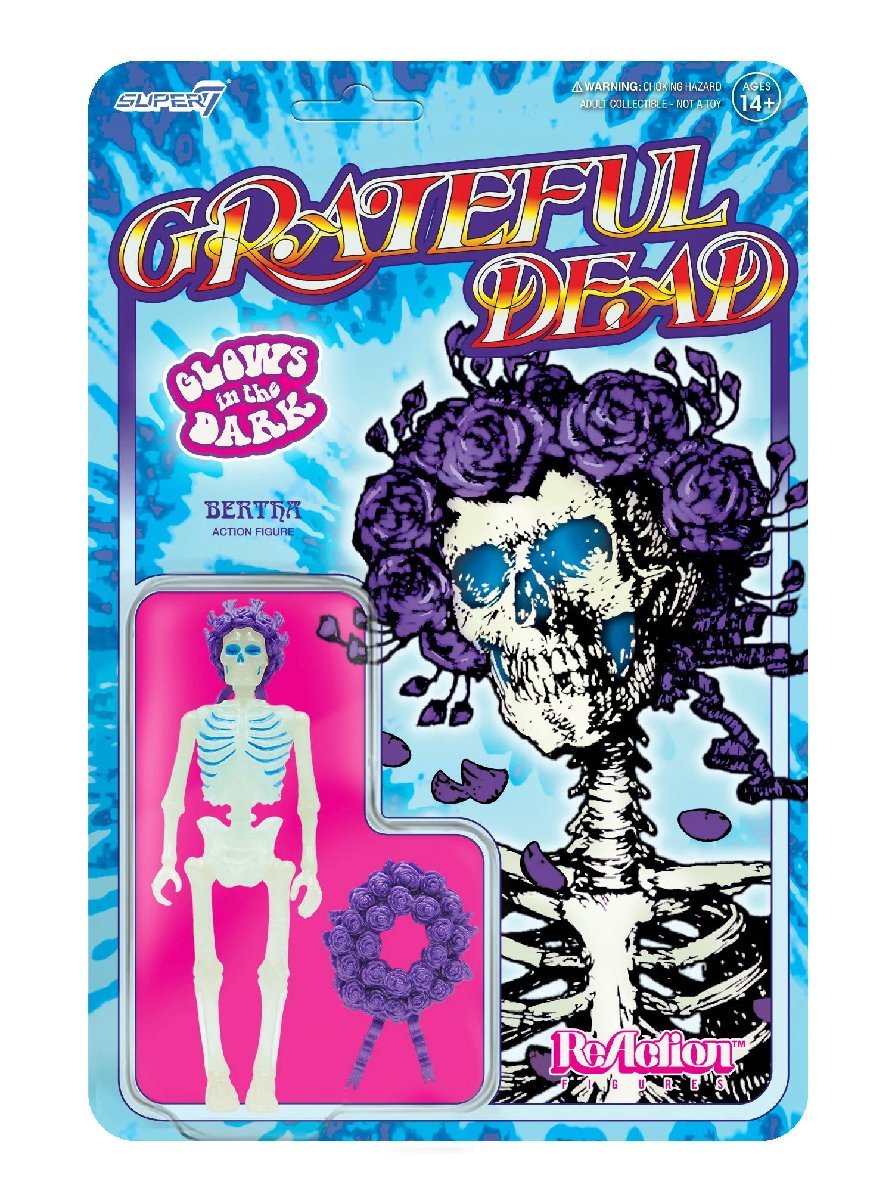 ★グレイトフル デッド Re Action フィギュア GRATEFUL DEAD REACTION FIGURE - BERTHA (GLOW) 蓄光 Super7 正規品 TOY 人形 骸骨と薔薇_画像1