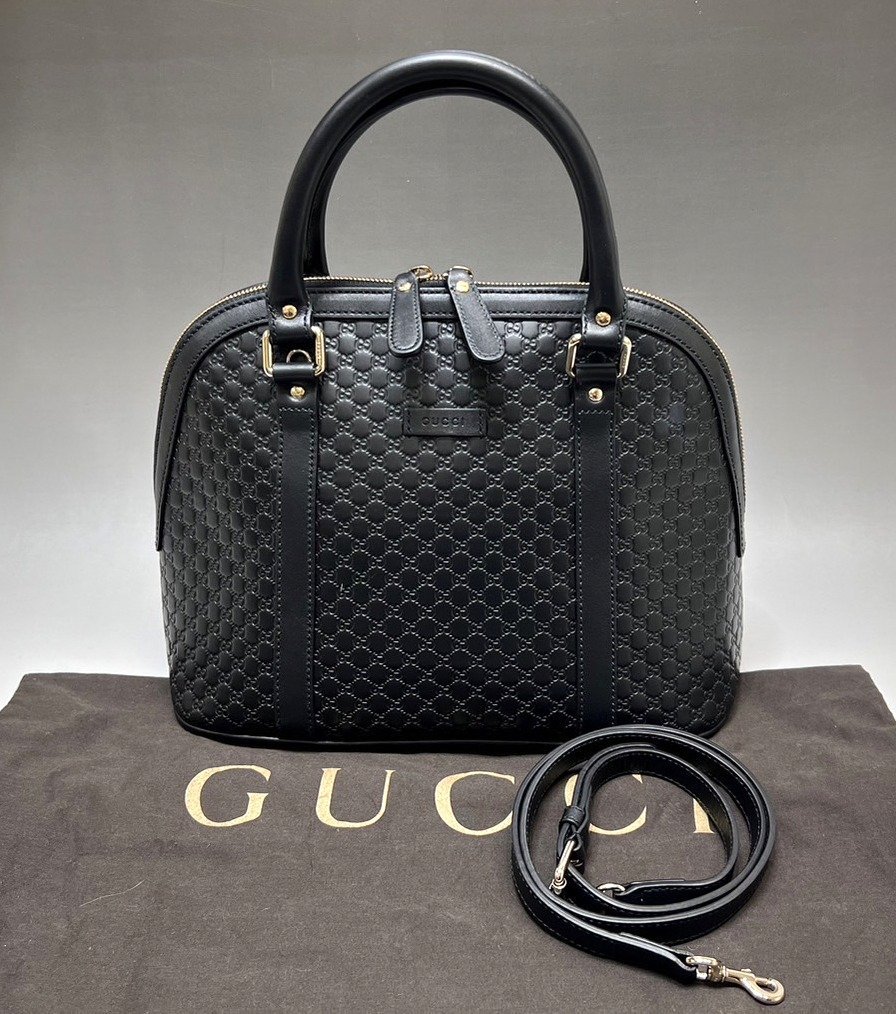 新品 GUCCI グッチ マイクログッチシマ 2WAYハンドバッグ 449663 ブラック ショルダーストラップ付 レディース メンズ 質屋の質セブン_画像1