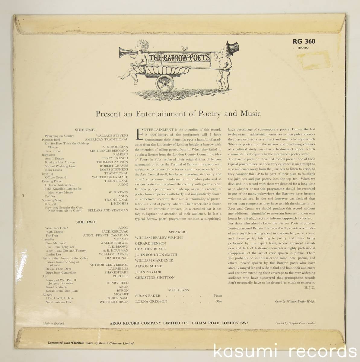 【UK盤LP】BARROW POETS/AN ENTERTAINMENT OF POETRY AND MUSIC(並良品,63年Irish Folk,朗読と演奏)の画像2