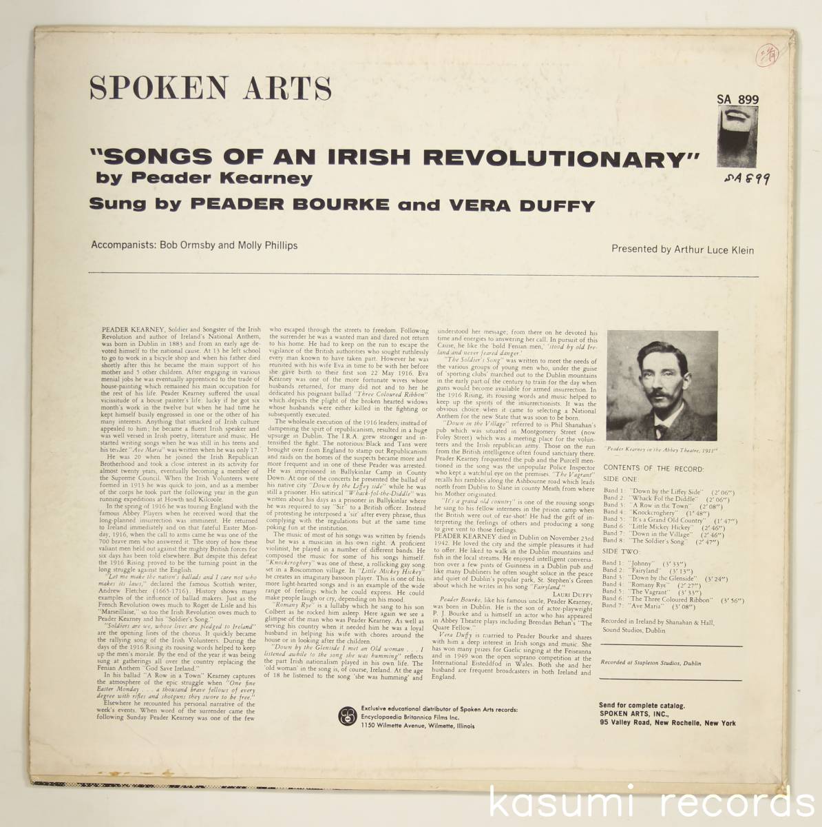 【US盤LP】Peader Bourke/Songs Of An Irish Revolutionary(並良品,Peader Kearney作曲集,アイルランド独立戦争,SPOKEN ARTS)_画像2