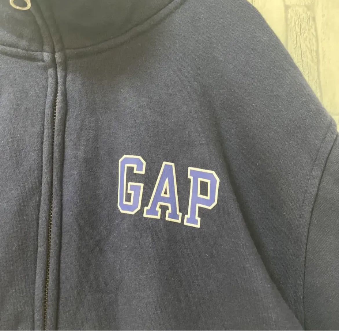 GAP ギャップ トレーナー スウェット サイズL シンプルロゴ ワンポイントロゴ ネイビー 長袖 フルジップ 裏起毛 送料無料_画像4