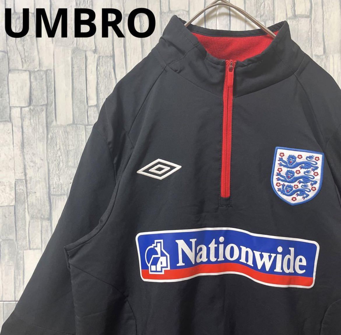 UMBRO アンブロ サッカー イングランド代表 ハーフジップ トレーニングピステ トレーニングトップ S 長袖 刺繍ロゴ ブラック デサント