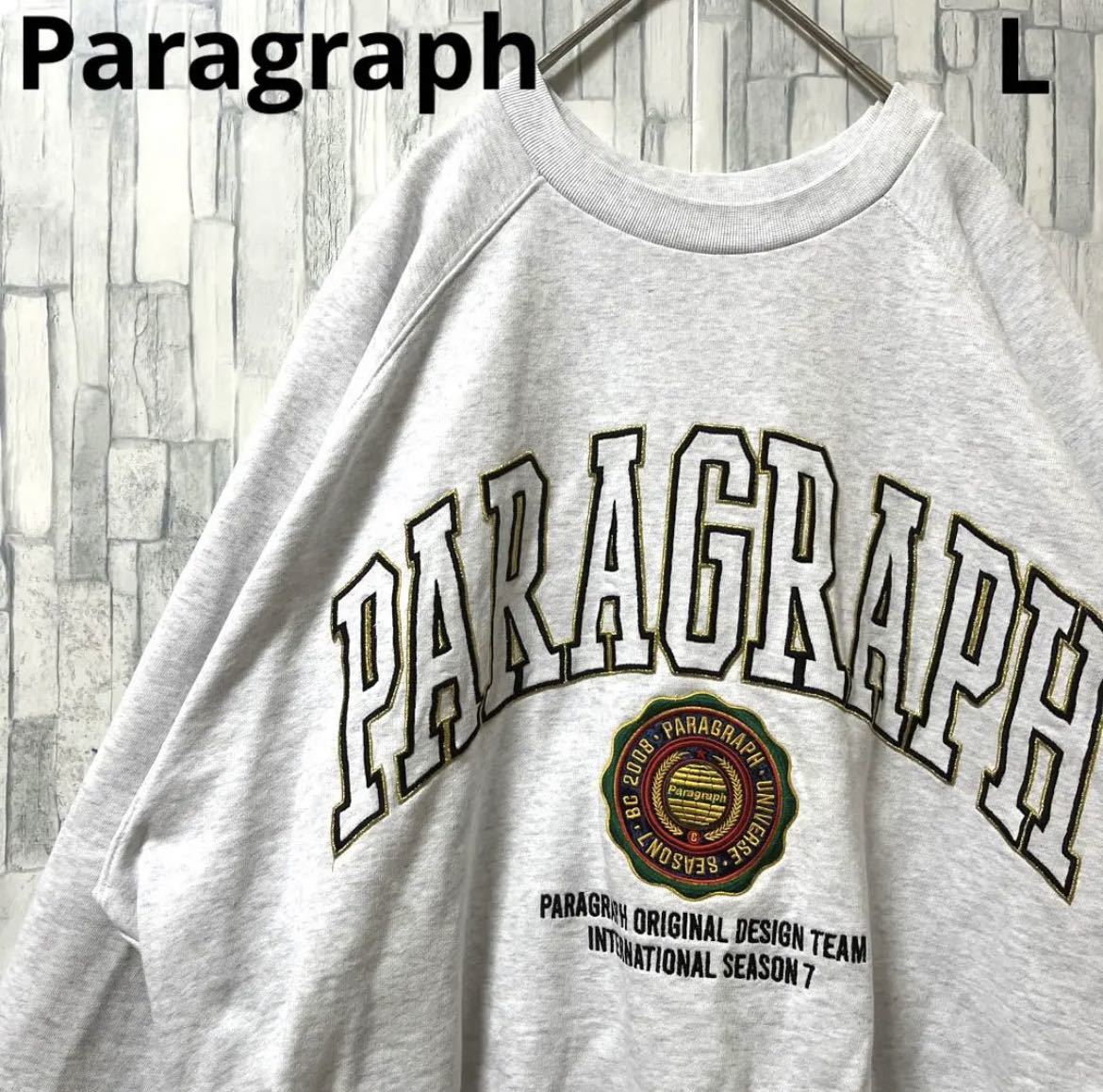 PARAGRAPH パラグラフ 刺繍デカロゴ スウェット グレー XL-