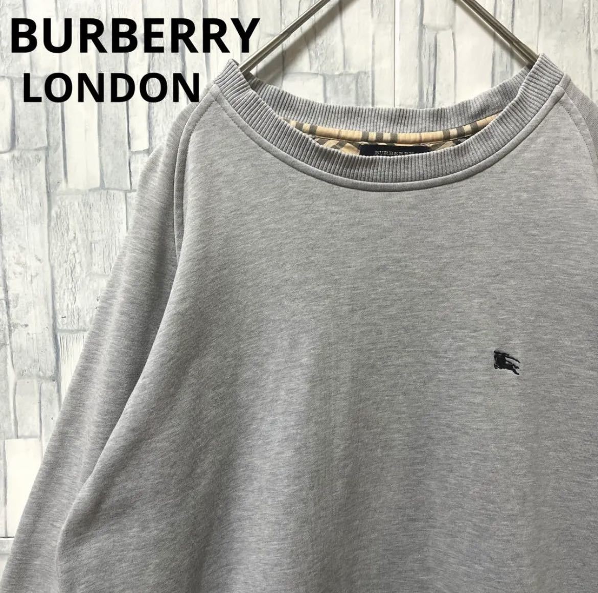 BURBERRY LONDON バーバリー ロンドン トレーナー スウェット M ワンポイントロゴ 刺繍ロゴ ホースマーク グレー 長袖 プルオーバー_画像1