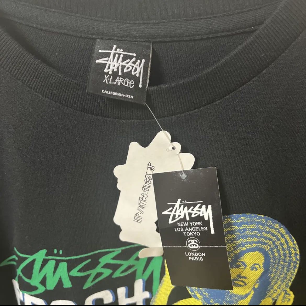 stussy ステューシー 半袖 Tシャツ ビッグロゴ デカロゴ サイズXL ブラック タグ付き 未使用 麦わら帽子 女性 送料無料