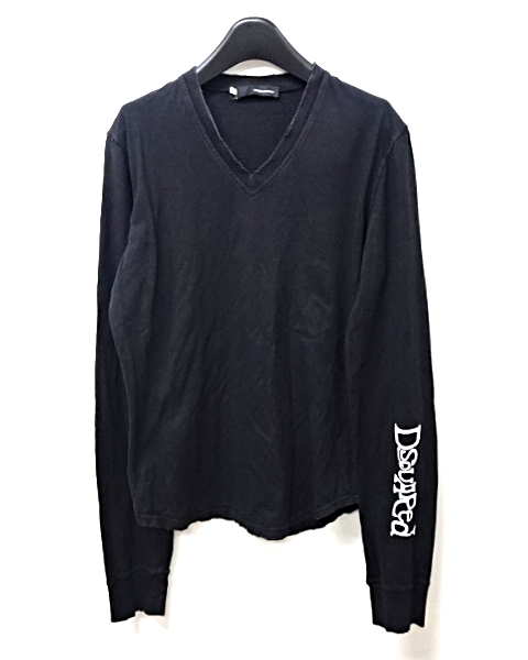 M【DSQUARED2 L/S Tee V-NECK Black DeAN & do It BetteR ディースクエアード ロンTシャツ カットソー Vネック ダメージ加工 ブラック】_画像3