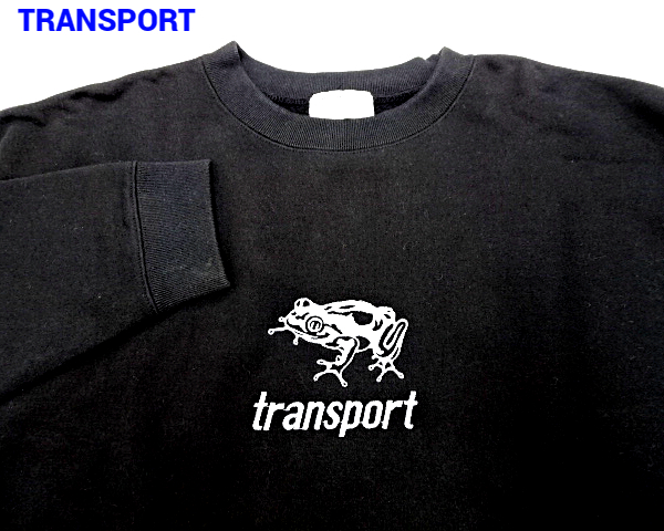 M【TRANSPORT SWEAT Black transport スウェットトランスポート スウェット ブラック カエル 刺繍 レア 90s オールド 90's】ヴィンテージ_袖リブに少し汚れがあります。