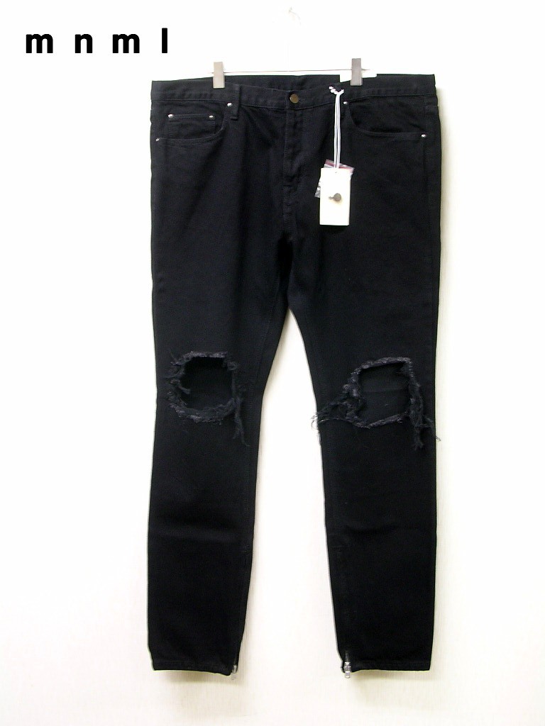 40【mnml m1 Denim ミニマル ブラックデニム ハード クラッシュ加工 裾ZIP デニムパンツ 裾ジップ スリム ジーンズ M2016-P150-BLK】_画像2