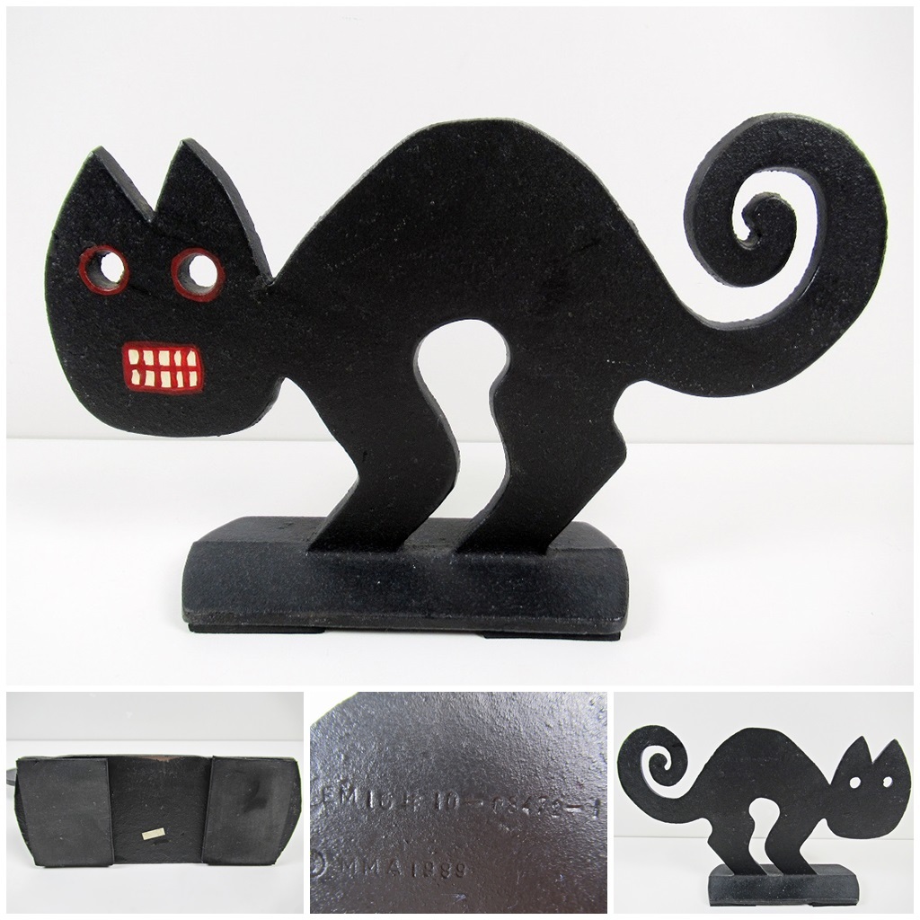 ◆[A90]メトロポリタン美術館 (MMA) 限定版 鋳鉄製猫ドアストッパー　1989年 重量/約2Kg　ペルーの民俗芸術のデザイン　黒猫 MMA Art 刻印