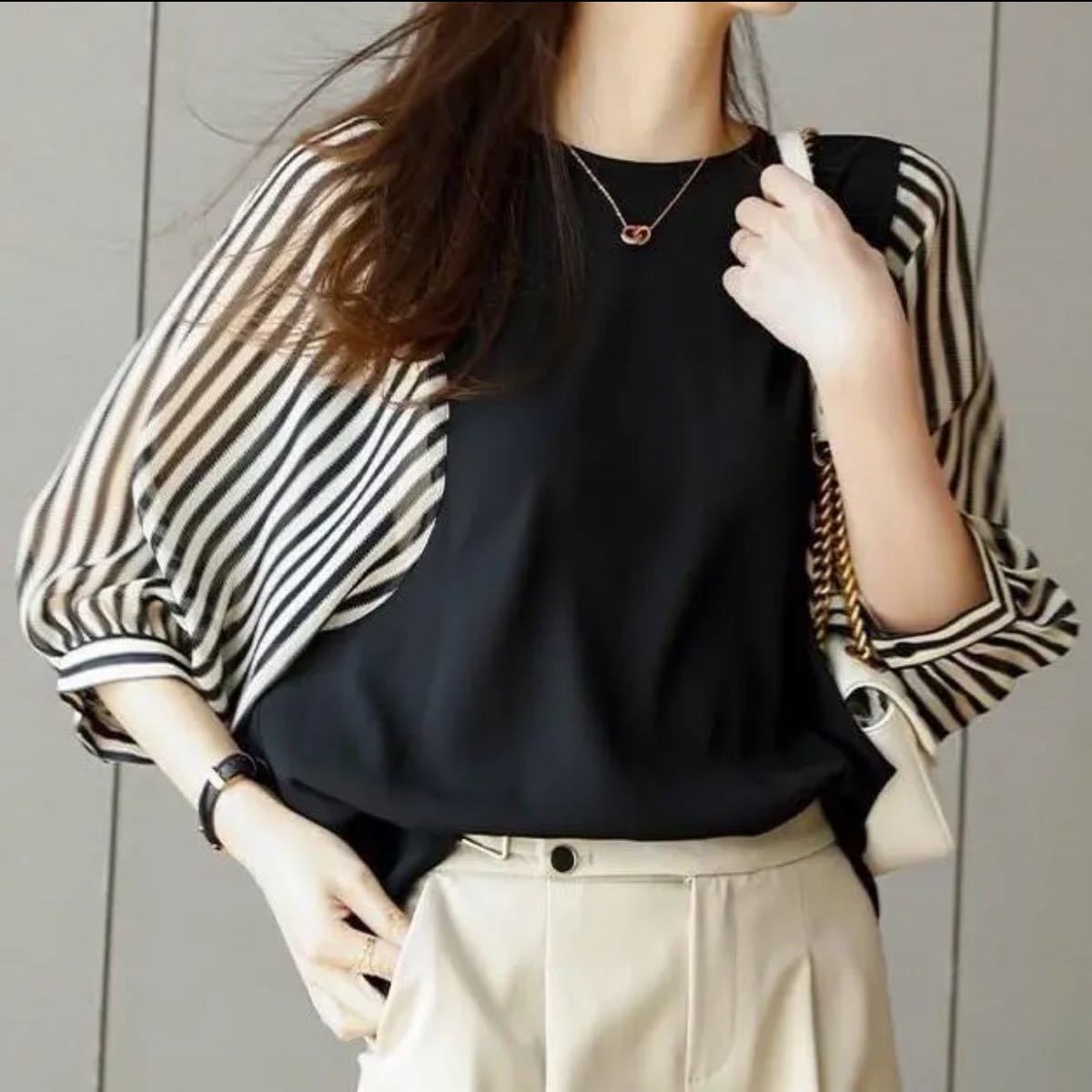  lady's blouse shirt do King pull over stripe 7 minute sleeve L