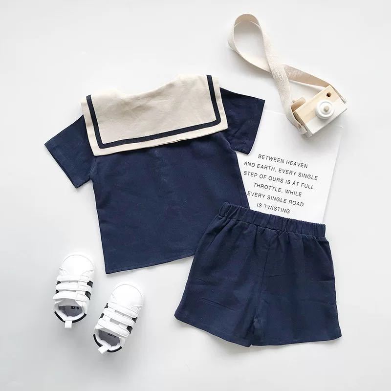  Kids setup sailor short sleeves shirt short pants man and woman use navy 120