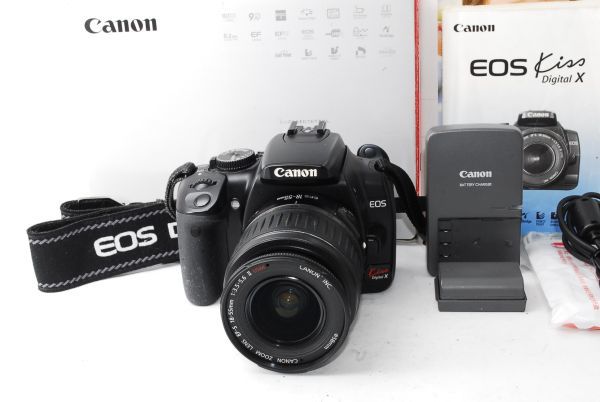 ★良品★ キャノン CANON EOS Kiss DIGITAL X ボディ + レンズ EF-S 18-55mm F3.5-5.6 II USM ★元箱 付属品 多数★ #A33045OC20_画像1